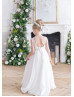 Ivory Chiffon Beaded Belt Long Flower Girl Dress